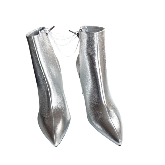 NEW MARC FISHER SILVER Metallic POINTED TOE BLOCK HEEL BOOT ZIPPER - Picture 3 of 7
